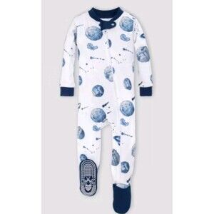 Burt's Bees Baby Organic 100% Cotton Space Theme Zip One Piece Footie 3-6 Mo New